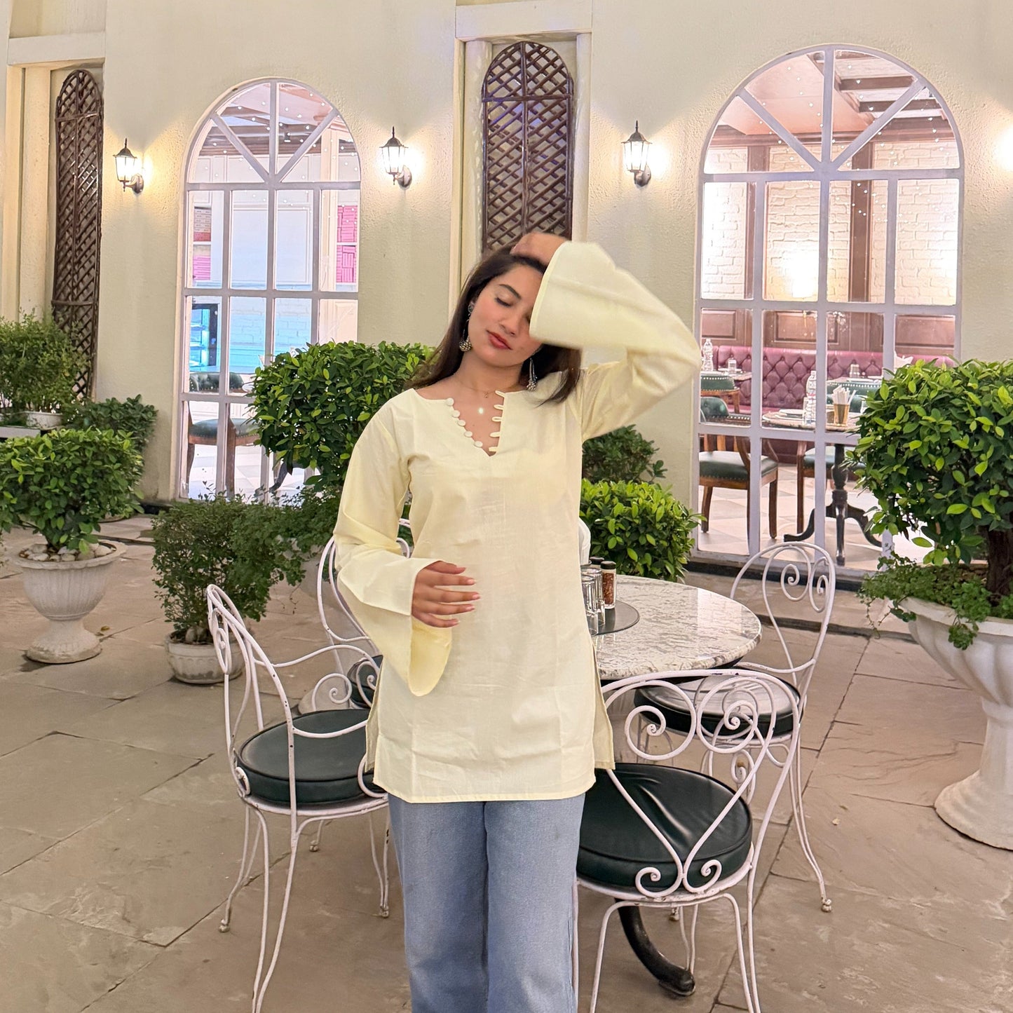 NAZM - Solid Cream Kurti