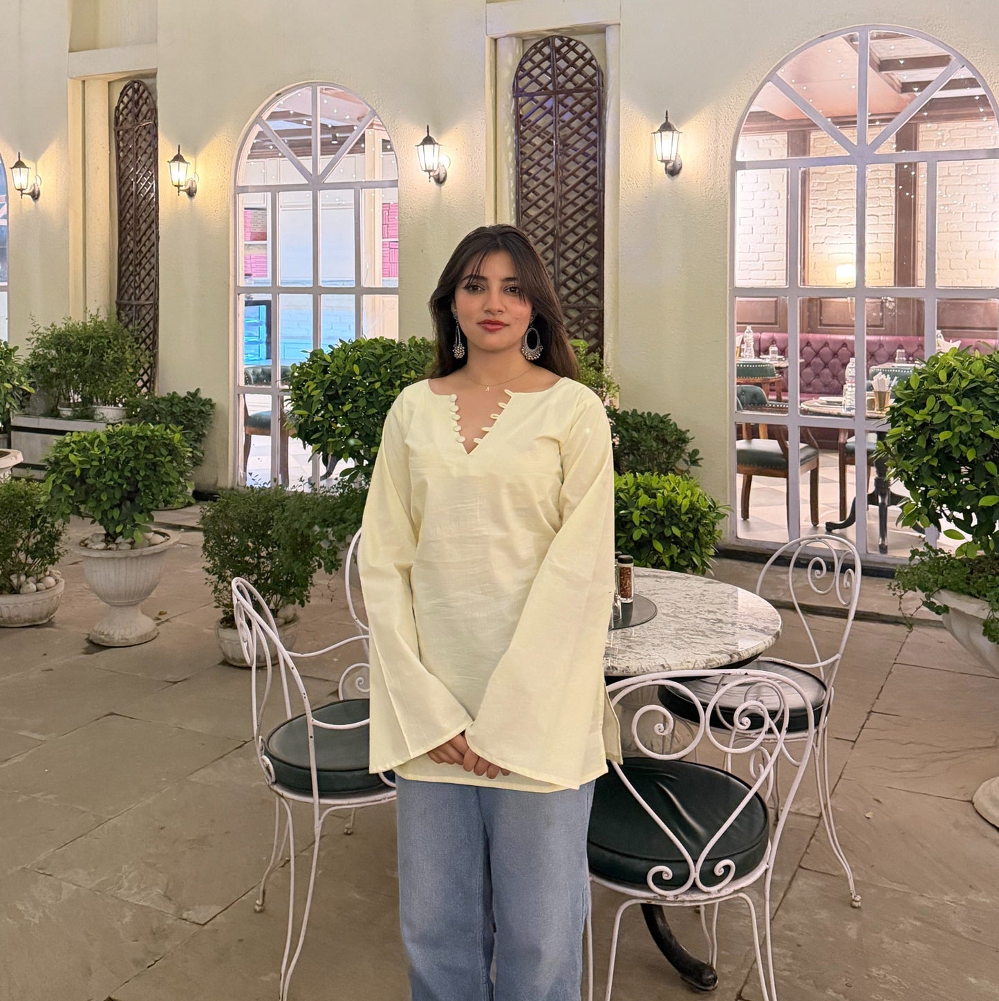 NAZM - Solid Cream Kurti
