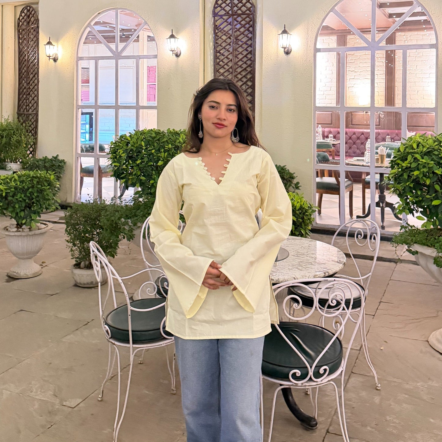 NAZM - Solid Cream Kurti