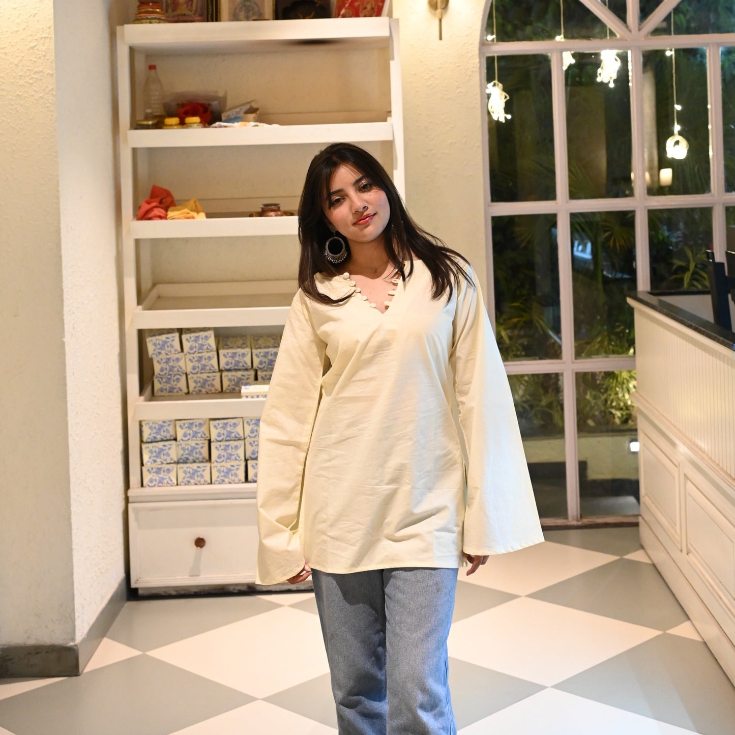 NAZM - Solid Cream Kurti