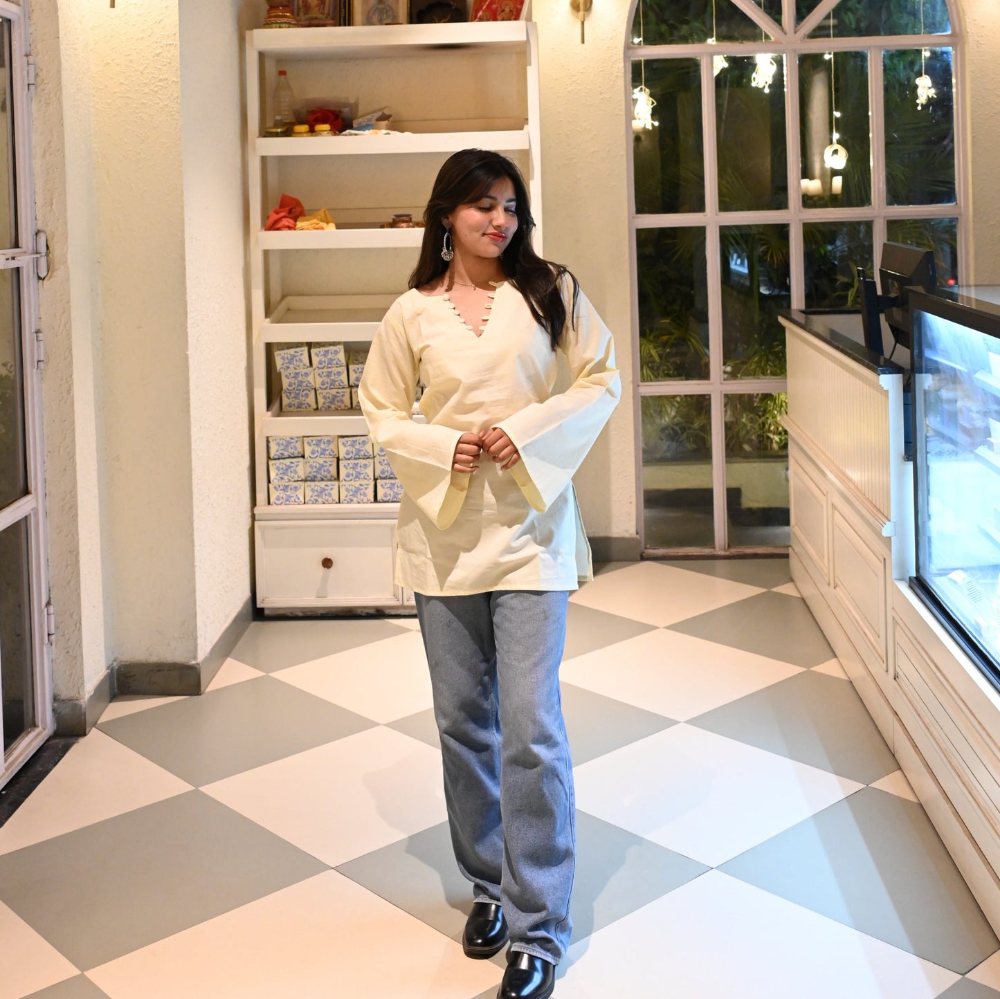 NAZM - Solid Cream Kurti