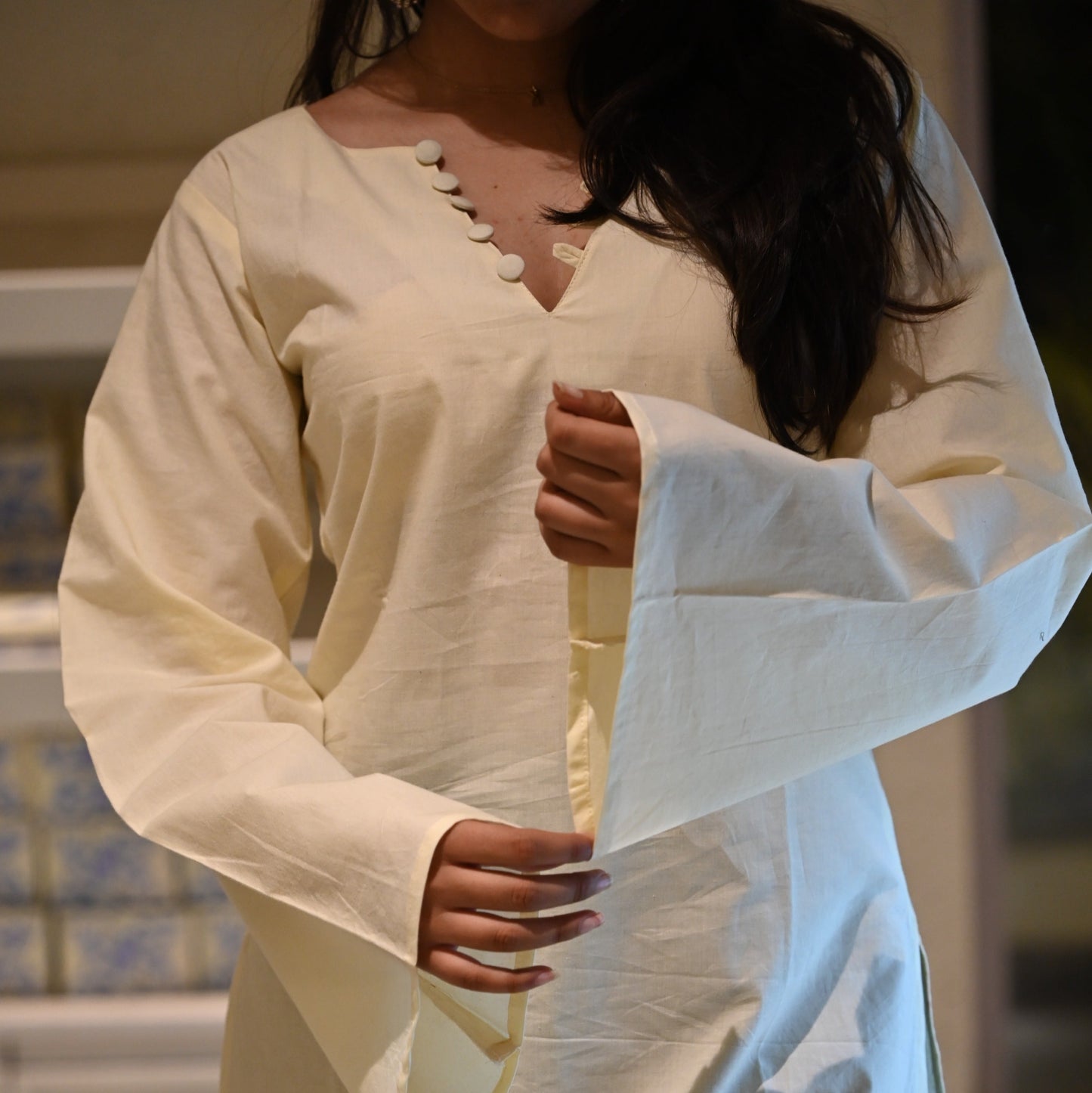NAZM - Solid Cream Kurti