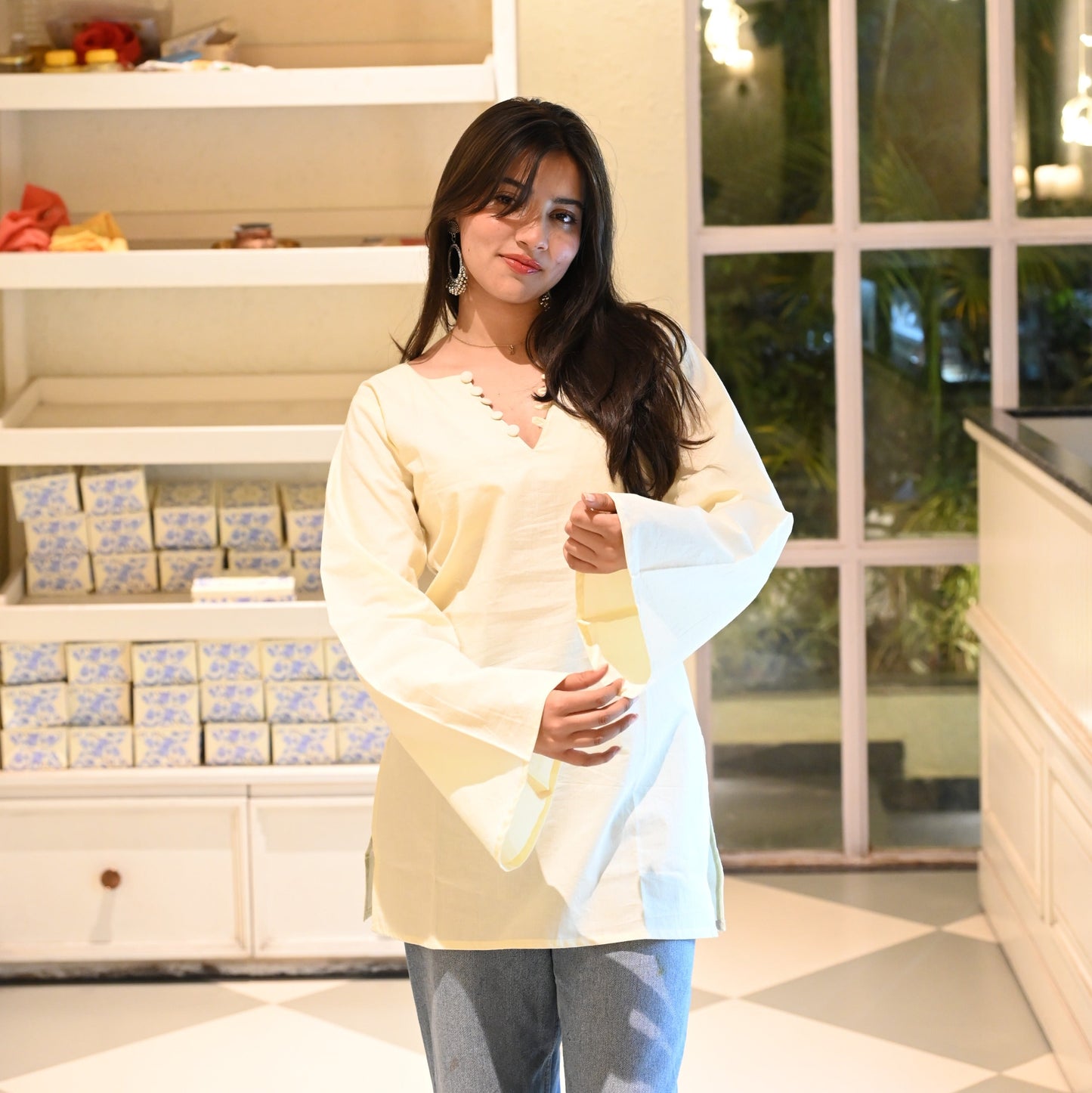 NAZM - Solid Cream Kurti