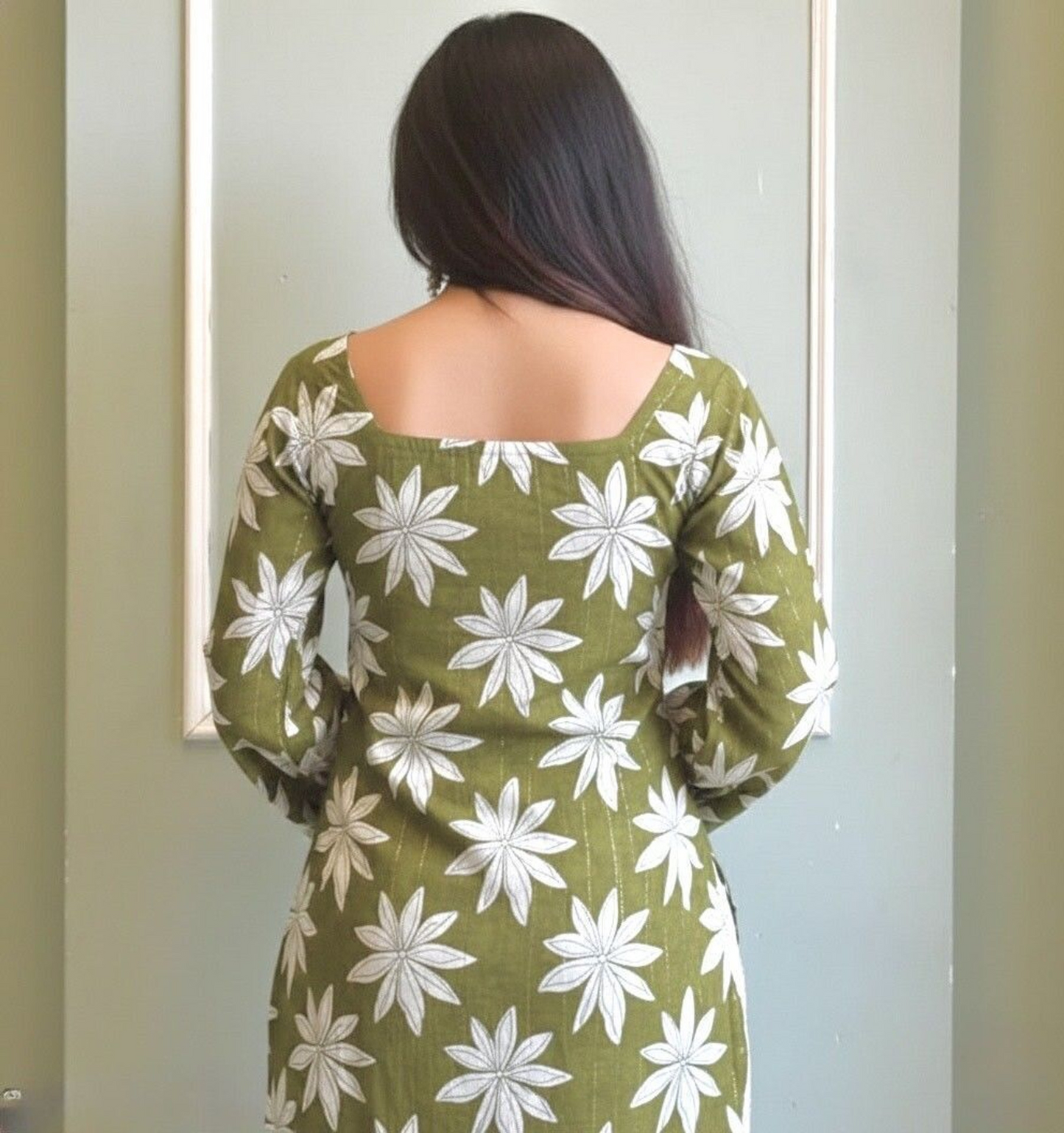 Floral Print Top for Women Green with Bell Sleeves